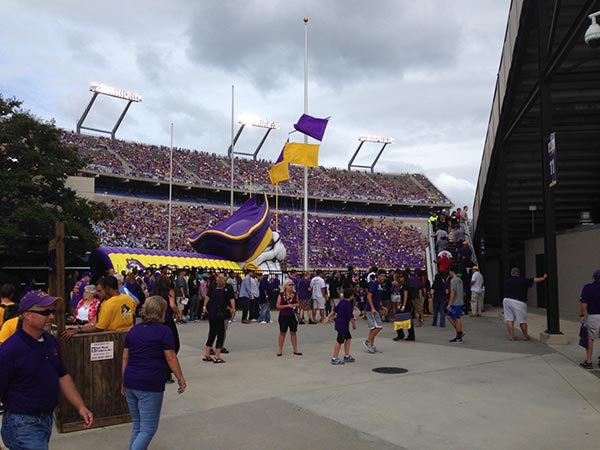 View of the stands at an ECU football game